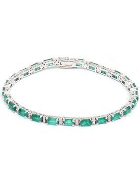 Sophisticated Emerald & Diamond 14K (18K Custom) White Gold Bracelet
